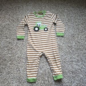 Striped Brown and Green Tractor Kids One Piece